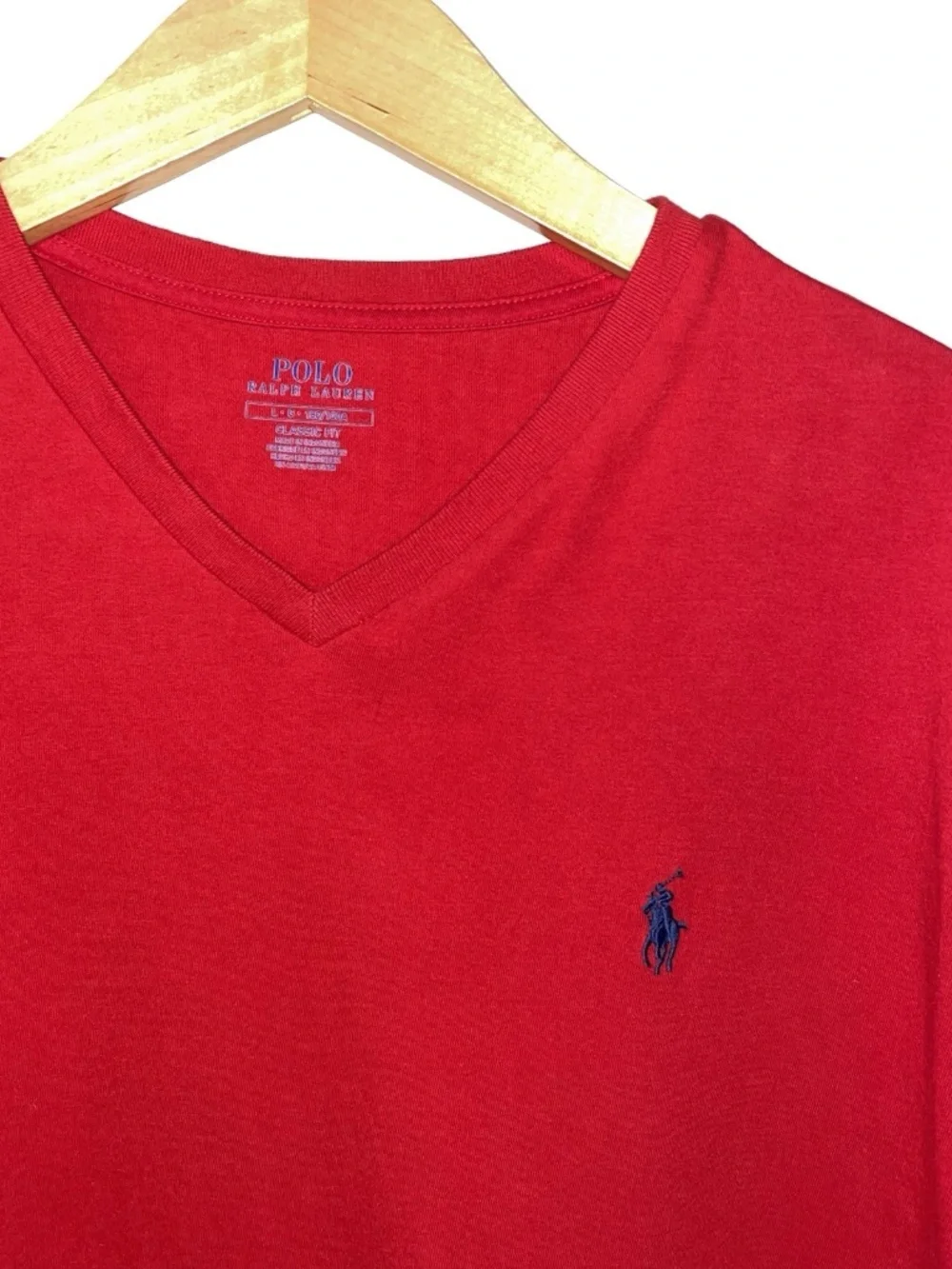 Polo Ralph Lauren T Shirt Men’s Large Red Short Sleeve V-Neck Navy Pony Cotton